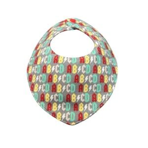 Hand Crafted Newborn Bandana Bib with snap closure ABCD red yellow blue letters